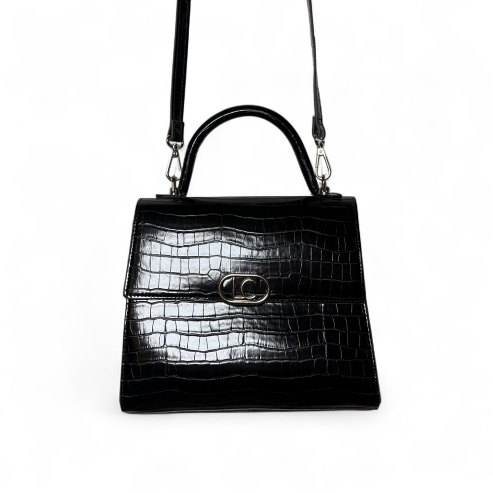 Liz Claiborne Black Croc Embossed Medium Purse w/ Gold Hardware